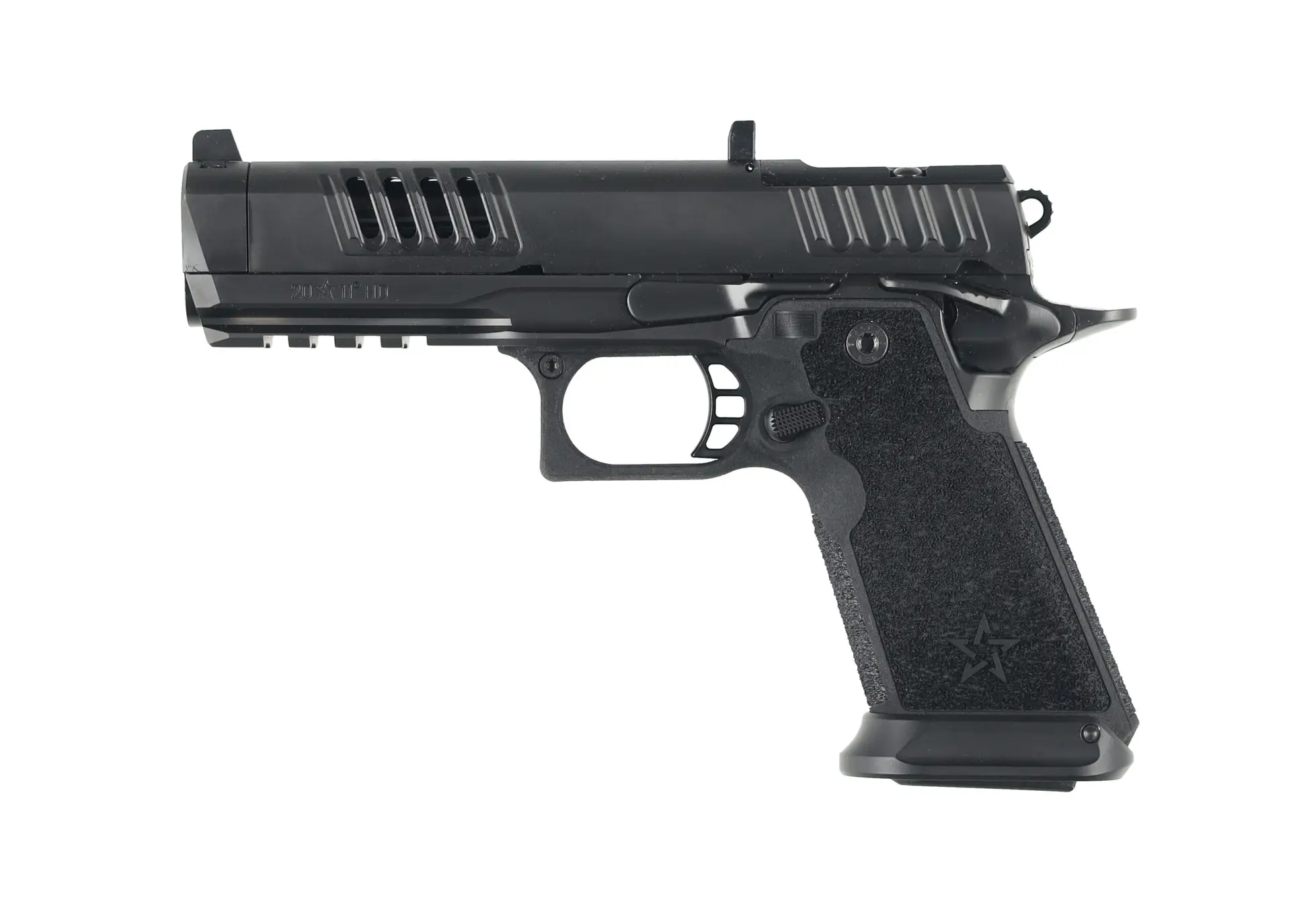 Staccato HD P4 compact 9mm pistol with tactical design, duty-ready handgun featuring optic-ready slide and ergonomic grip for professional and defensive use